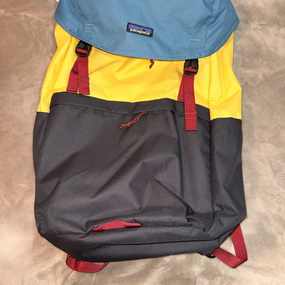 Patagonia Blue, Yellow, and Black Backpack